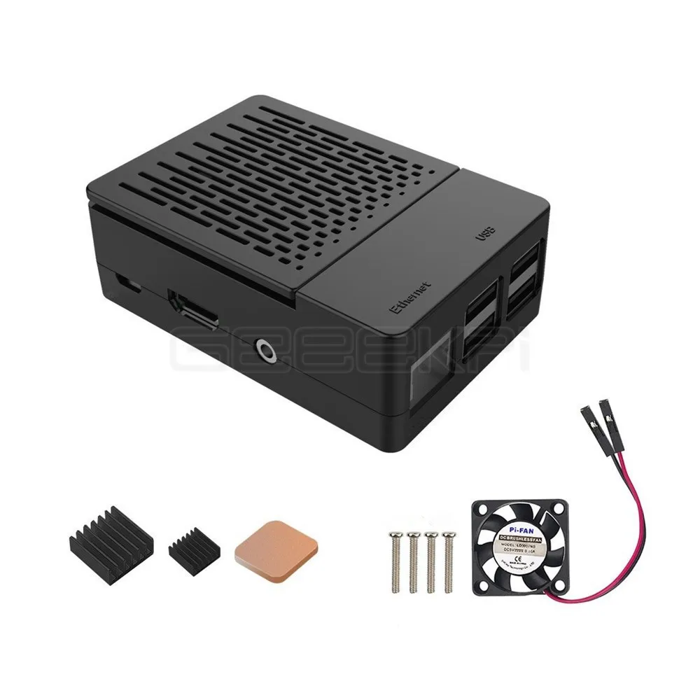 GeeekPi ABS черный/белый чехол Корпус коробка+ радиаторы+ вентилятор охлаждения для Raspberry Pi 3 B+ Plus/3 B/2 B - Цвет: Black