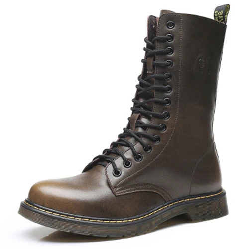 Военные ботинки; сезон осень-зима; мужские ботинки из натуральной кожи; Винтажные ботинки в байкерском стиле; износостойкая Мужская обувь; большие размеры; 033 - Цвет: 02 Brown