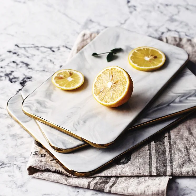 

Rectangular White Marble Texture Ceramic Plates Chopping Board Steak Plates Serving Tray