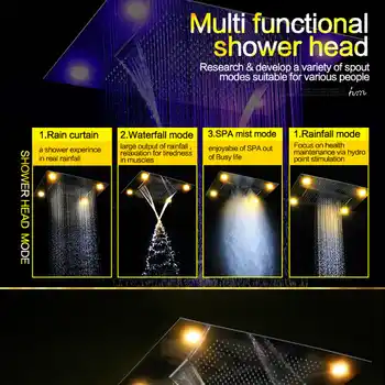 hm Multi Function Led Light Shower Head 600*800mm Ceiling Rain Shower Remote Control LED Rainfall Waterfall Massage Shower Heads