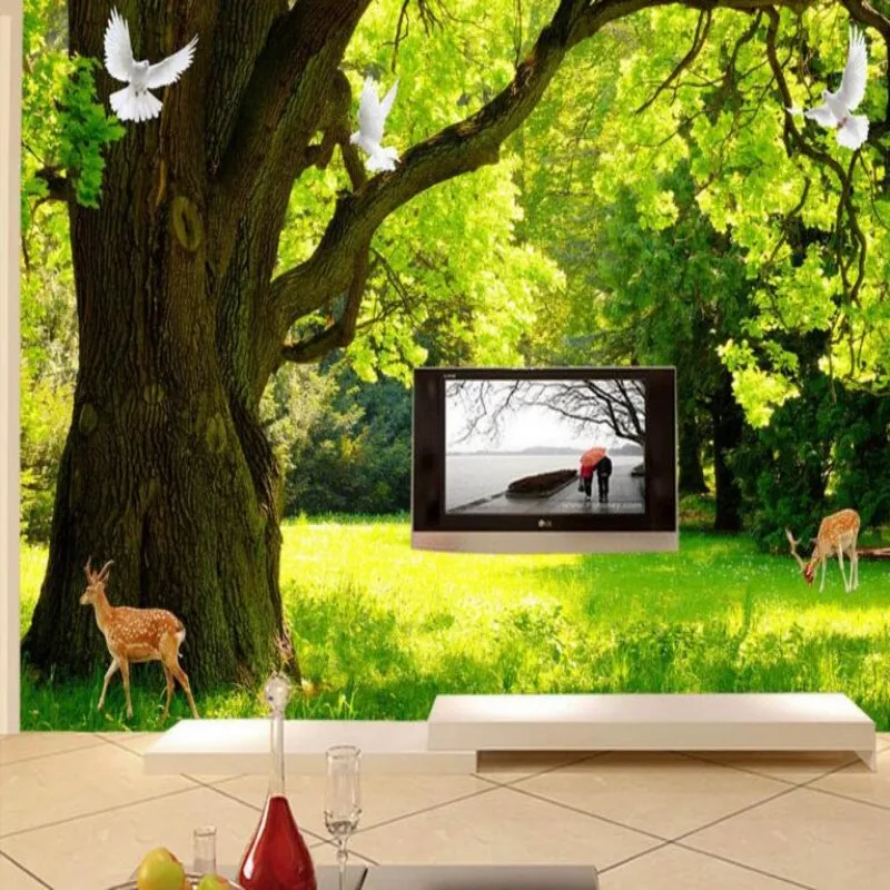 Beibehang Custom 3 d wallpaper picture forest big tree background photo 3 d living room TV wall decoration painting wall paper 6 sheets diy photo album scrapbook corner sticker pvc colorful paper corner stickers frame picture decoration