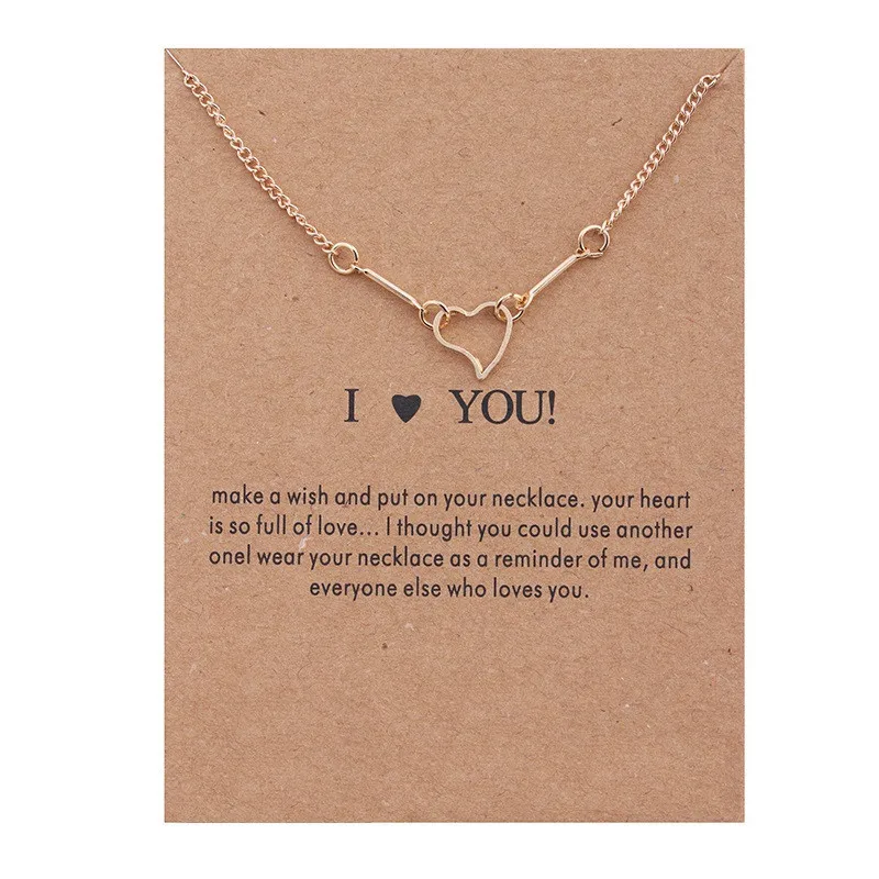

I Love You Heart Necklaces Pendants Fashion New Gold Color Heart Lucky clavicle Chockers Necklace Valentine's Day Gift