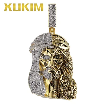

Xukim Jewelry Silver Color Gold Color AAA Cubic Zirconia Religious Ghost Jesus Head Pendant Necklace Hip Hop Jewelry