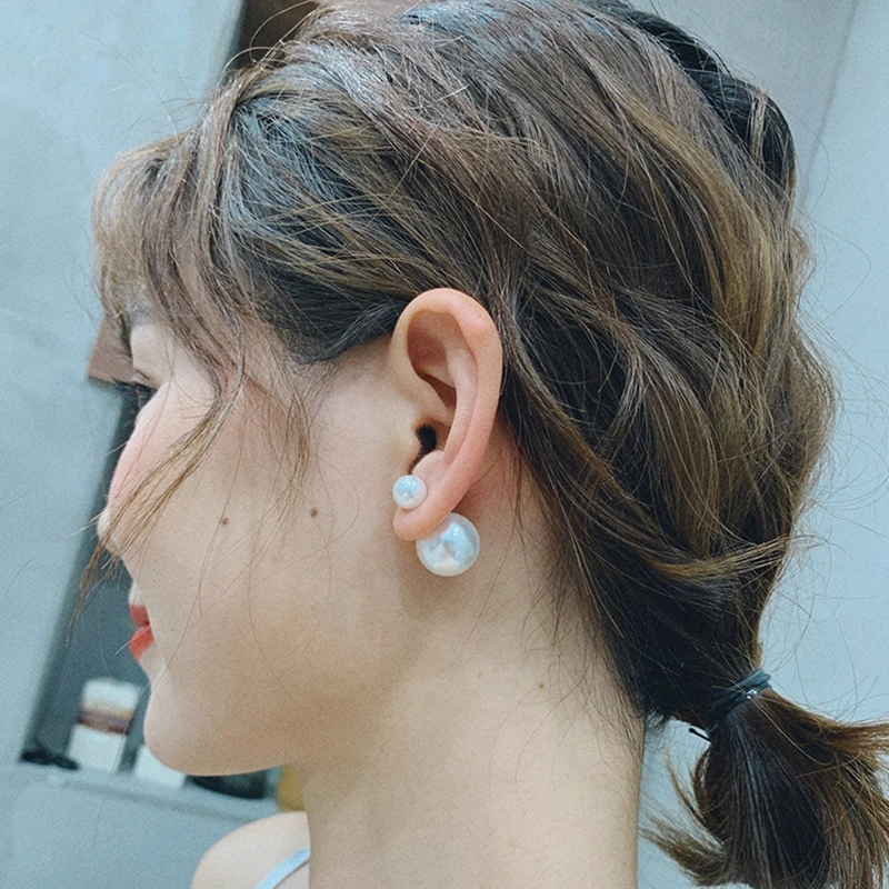 

Summer 2019 women stud earrings short hair decoration jewelry Fashion pearl earrings Double pearl push back