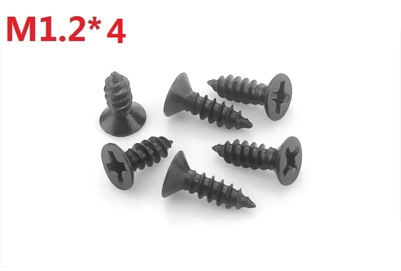 2000PCS M1.2X4 Black flat head Phillips drywall screw Cross Bolt Countersunk Head Self tapping
