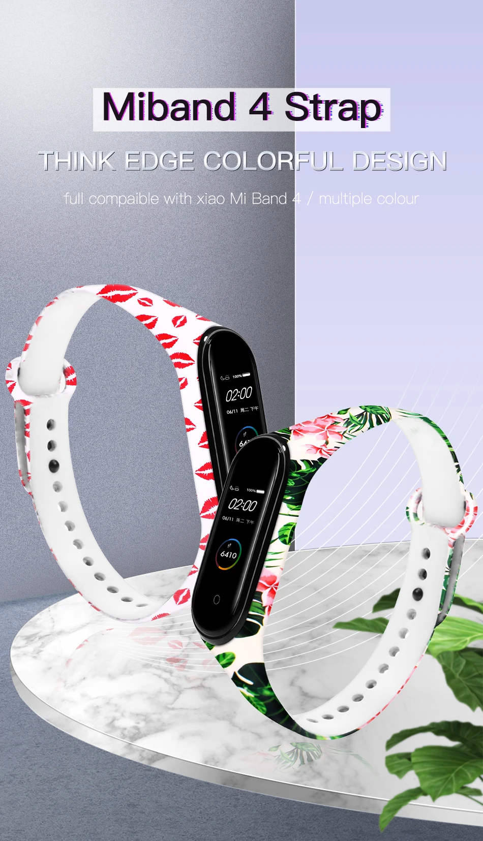 BOORUI Mi band 4 ремешок для xiaomi mi band 4 аксессуары pulsera inteligente силиконовый пояс с цветами Замена для m4 band