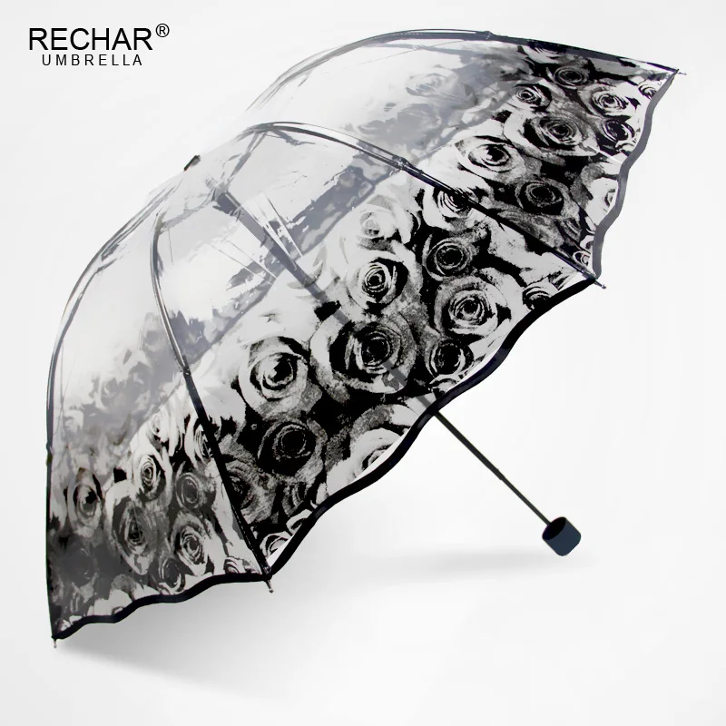 

Craft Picture Transparent Umbrella Three Folding Fashion Model Paraguas Rain Women Cheap 4 Designs Small Fresh Guarda Chuva