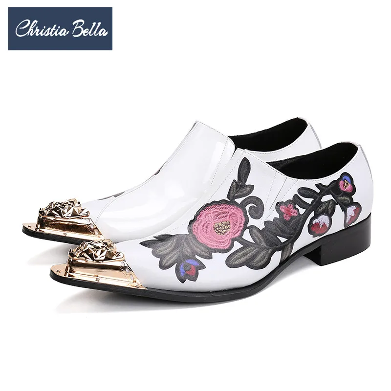 

Christia Bella British Style Flowers Embroidery Men Genuine Leather Shoes Fashion Party Dress Shoes Business Formal Brogue Shoes