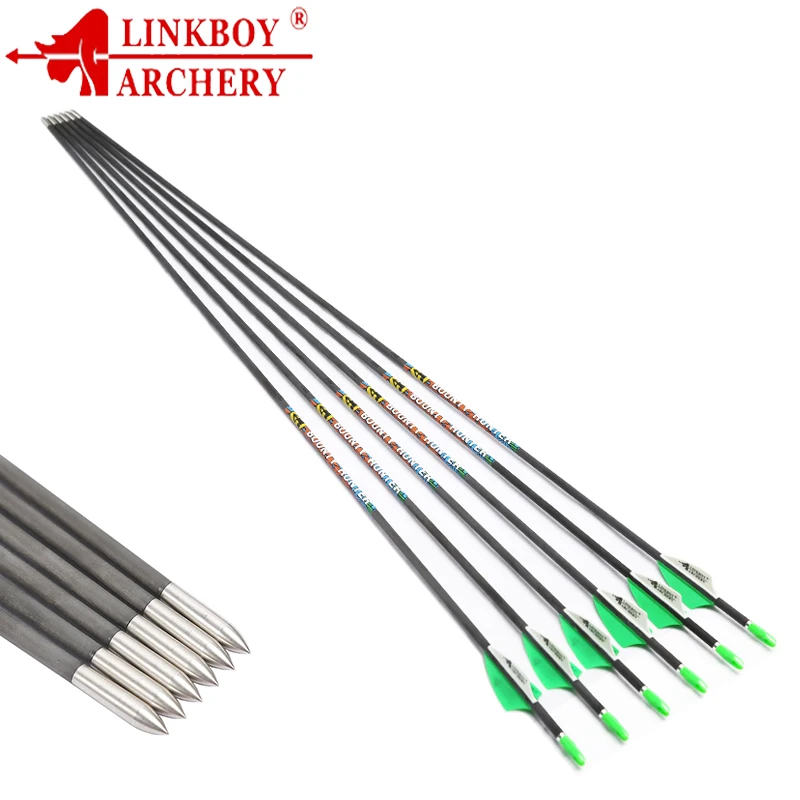 

Linkboy Archery Pure Carbon Arrows ID3.2mm 1.75inch Plastic Vanes Arrow 120gr Tips flechas x10 for Recurve Bow Hunting 12pcs
