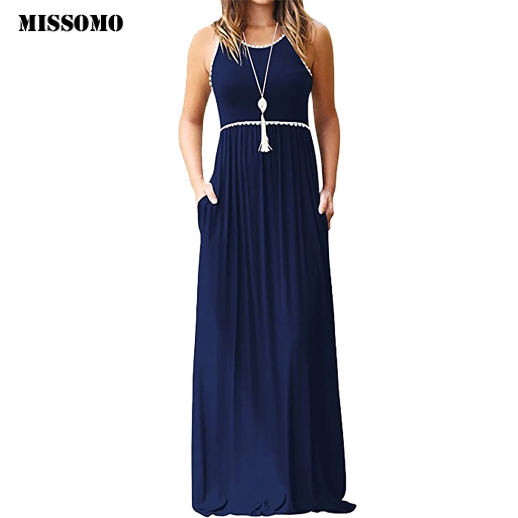 MISSOMO Summer women Round Neck Lace Sleeveless Maxi Dresses Casual ...
