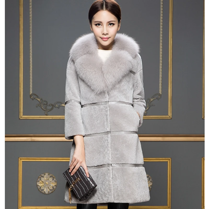 Осенне-зимнее пальто из искусственного меха, Корейская женская новая оторочка из овечьей шерсти, одно пальто, длинное пальто с имитацией лисы, мех меховой воротник
