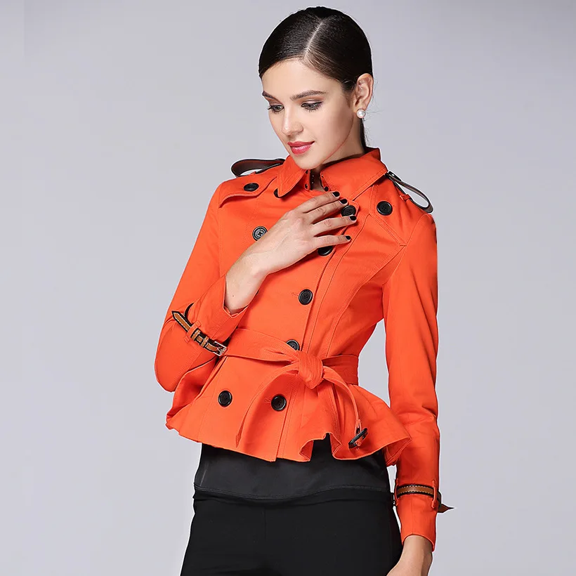Ruffles Women Trench Coat Belt Patchwork Womens Trench Coats