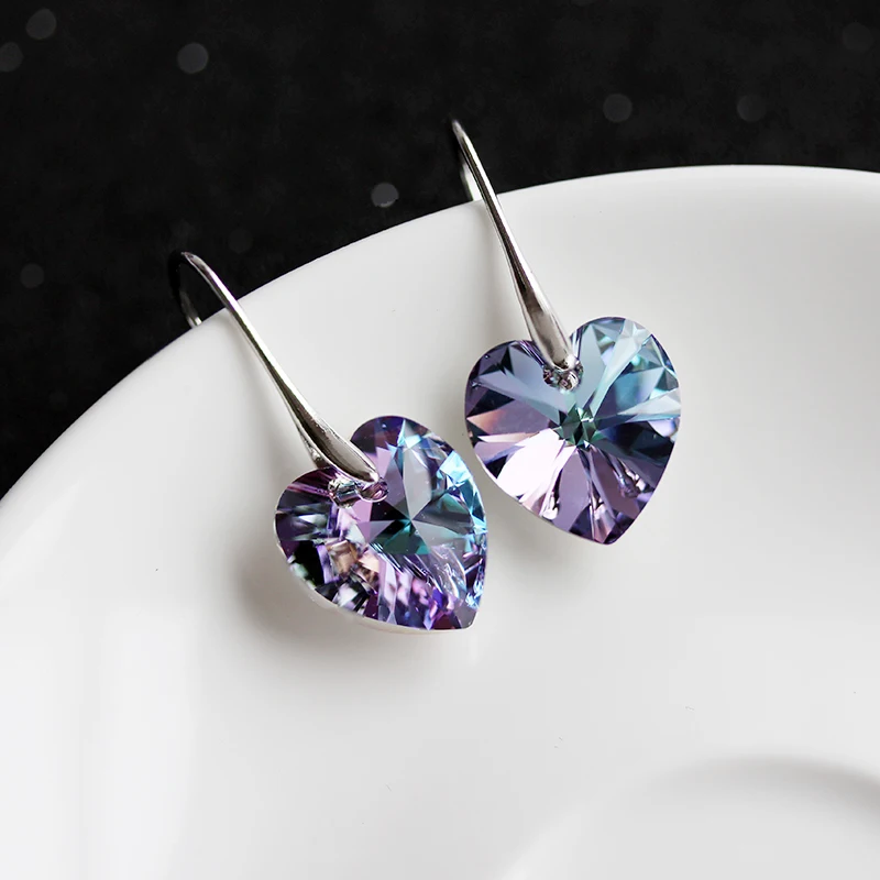 Серьги подвески BeBella crystal heart с кристаллами Swarovski модные ювелирные изделия для