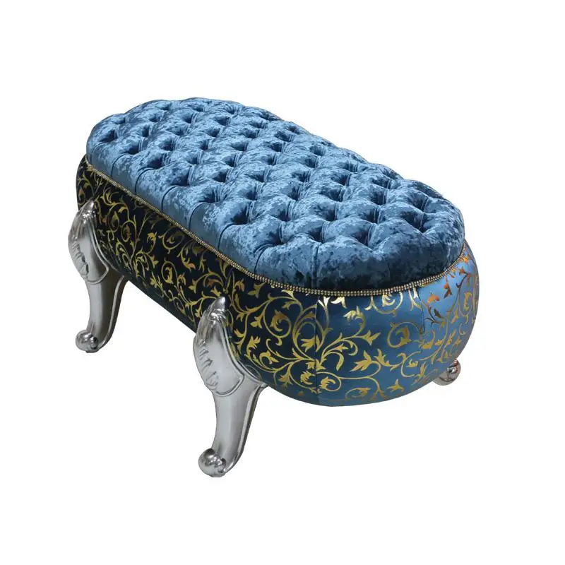 Европейский стиль обувная скамейка Классическая тестовая обувь спальня кровать Конец табурет ткань диван туалетный стул классическая деревянная скамейка - Цвет: style1