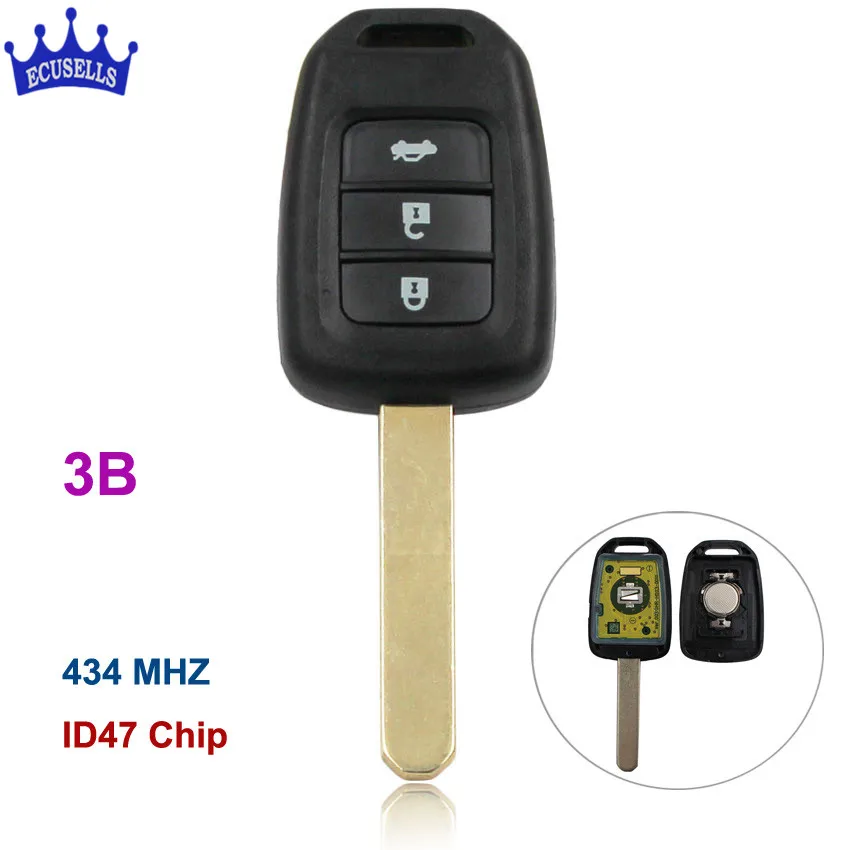 3 Buttons Remote Key Keyless Entry Fob 434mhz ID47 CHIP for Honda City