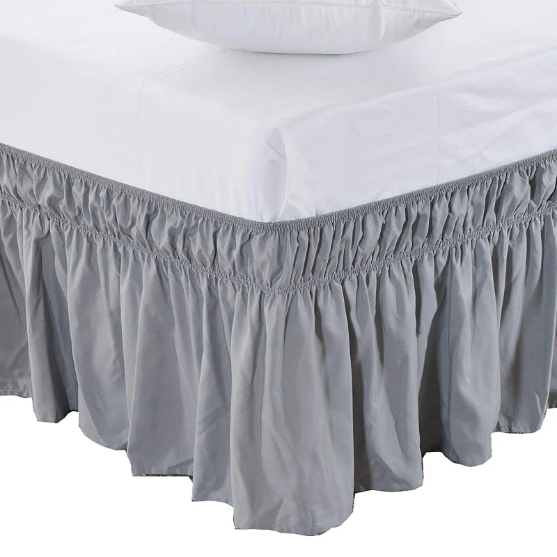 Обмотка вокруг кровати юбка эластичная пыль гофрированная 3 стороны ткани легко подходит морщин и выцветает стойкий сплошной цвет 1" падение полный королева король - Цвет: Gray