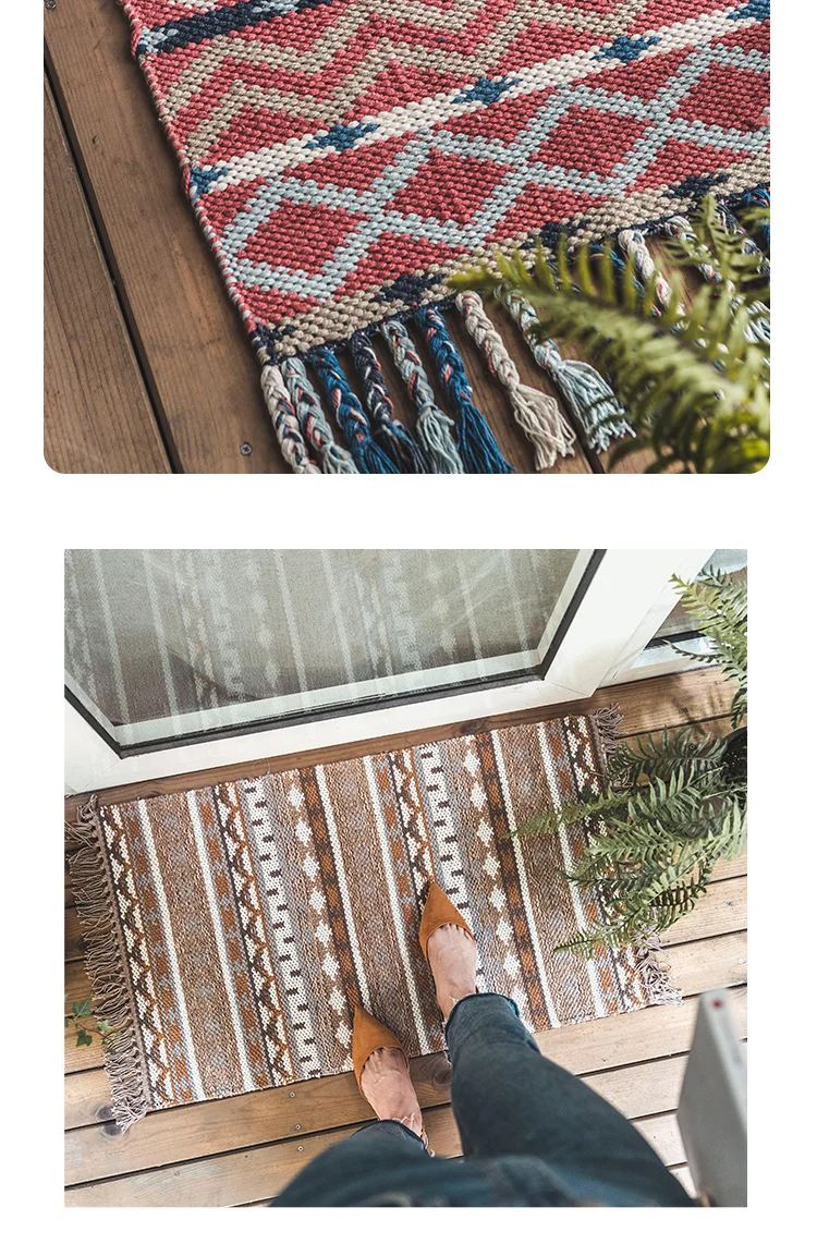 Kilim Твердые Хлопок Марокко гостиной ковер геометрия белый синий красный индийский ковер в богемном стиле полосатый современный дизайн