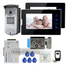 Nuevo 7 “Pantalla táctil Video de La Puerta Teléfono Intercom Kit + 1 Acceso RFID Cámara de la puerta + 2 Monitor + Eléctrico de Bloqueo De Control Envío Gratis
