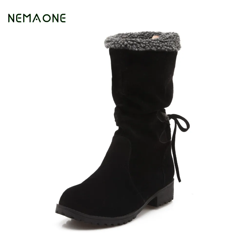 

NEMAONE 2018 Fahion Women Knee High Snow Boots Slip on Wedges Heel Round Toe Women Shoes Winter Women Snow Boots