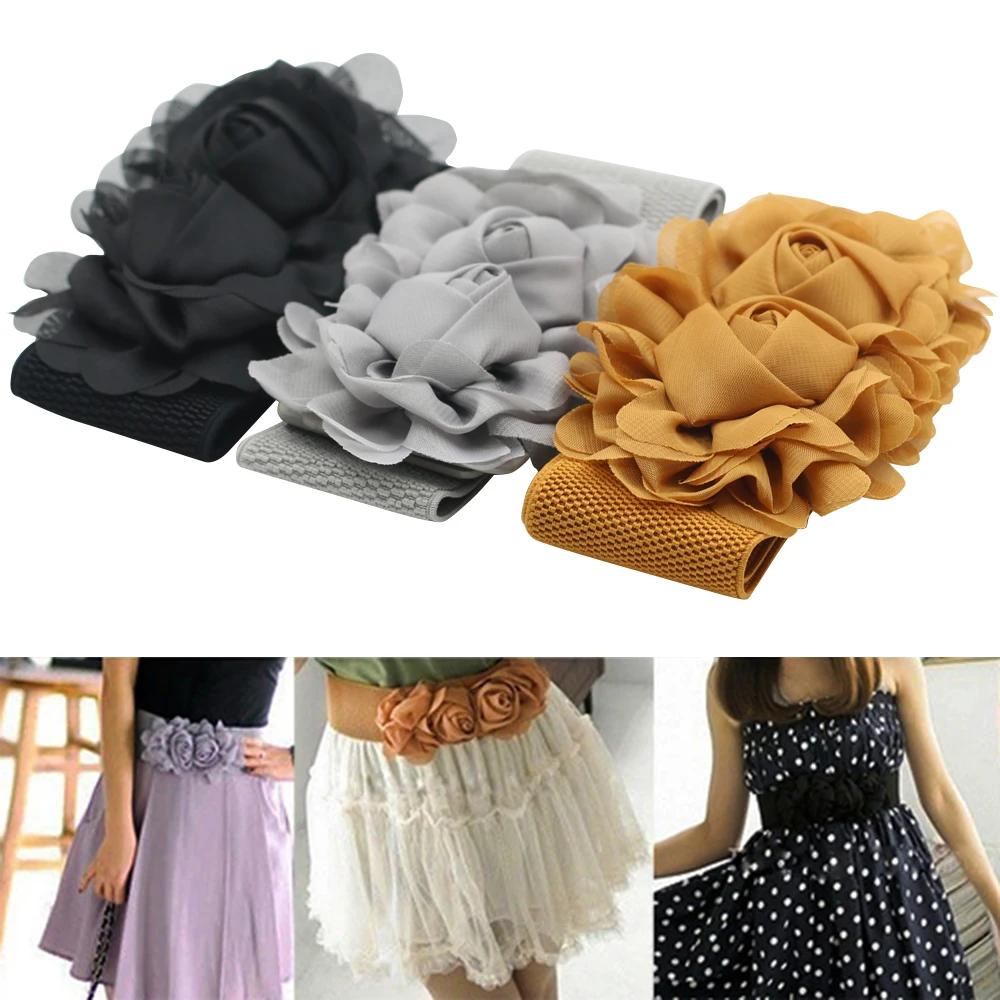 

Women's Fashion Flower Elastic Stretch Waist Belt Wide Stretch Waistbands 9E56
