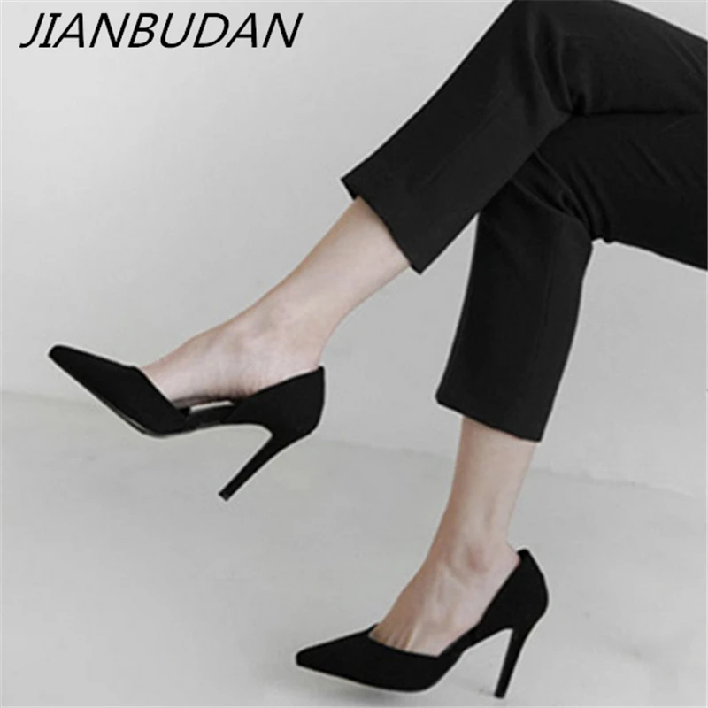 

JIANBUDAN Elegant women's career shallow mouth heels 2019 black OL office shoes stiletto sexy women's singles shoes 34-41