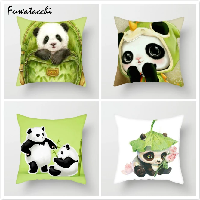 

Fuwatacchi Cute Cartoon Panda Throw Pillows Cushion Cover for Sofa Animal Printed Pillow Cover Decorative Pillows Pillowcase