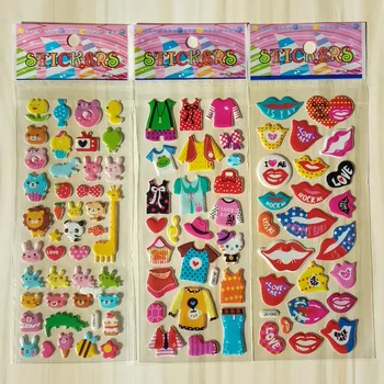

5pcs/lot Different styles 3D Stickers Fashion Brand Kids Toys Cartoon girls boys Cute Children PVC Stickers Bubble Stickers