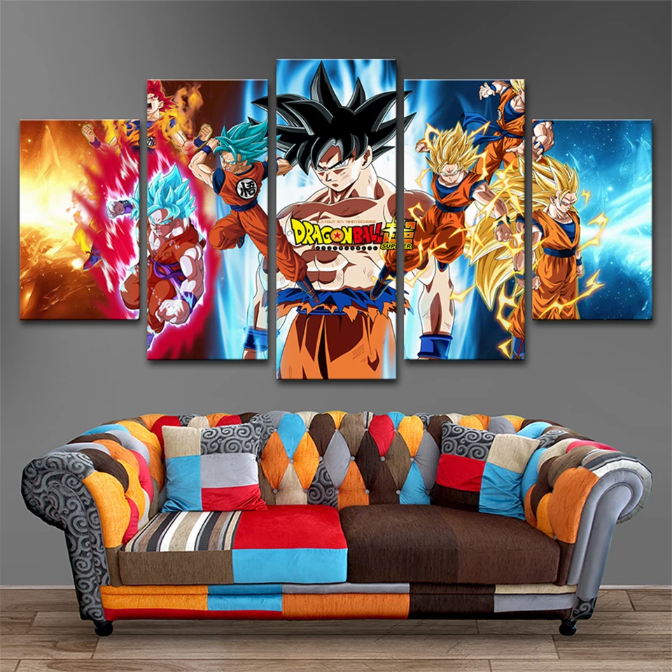 

Prints Poster Pictures Home Wall Art Modular 5 Panel Animation Dragonball Modern Painting On Canvas Living Room Decor Frame