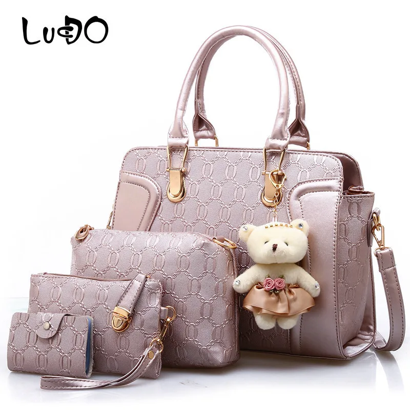 LUCDO Brand New 4 Pcs Women Handbag Sets Fashion 2018 Lady Composite Bags Shoulder Messenger Bag Wallet Pu Leather Day Clutches LUCDO Brand New 4 Pcs Women Handbag Sets Fashion 2018 Lady Composite Bags Shoulder Messenger Bag Wallet Pu Leather Day Clutches