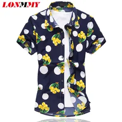 LONMMY цветок рубашка Для мужчин шелк Camisa Мода 2018 Лето Для мужчин s цветочные рубашки с коротким рукавом Для мужчин s Мужская классическая