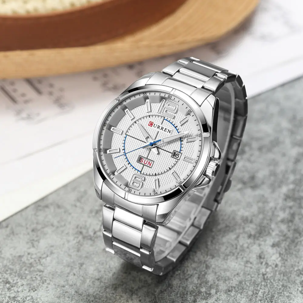Acheter Curren Affaires Quartz Montre Hommes En Métal En Acier Inoxydable Bande Automatique Date Jour Semaine Montres Relogio Masculino avec outil 8271