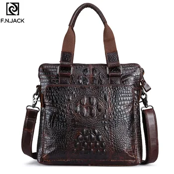 

F.N.JACK Retro Genuine Leather Men's Single Shoulder Bags Business Leisure Cowhide Handbag Fashion Crocodile Crossbody Bag 2019