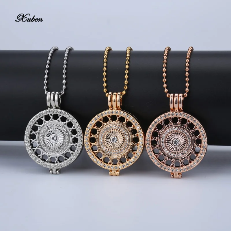 

xuben design bead chain rose gold pendant coin necklace 33mm disc fit My 35mm Coins holder frame Crystal for Women festival gift