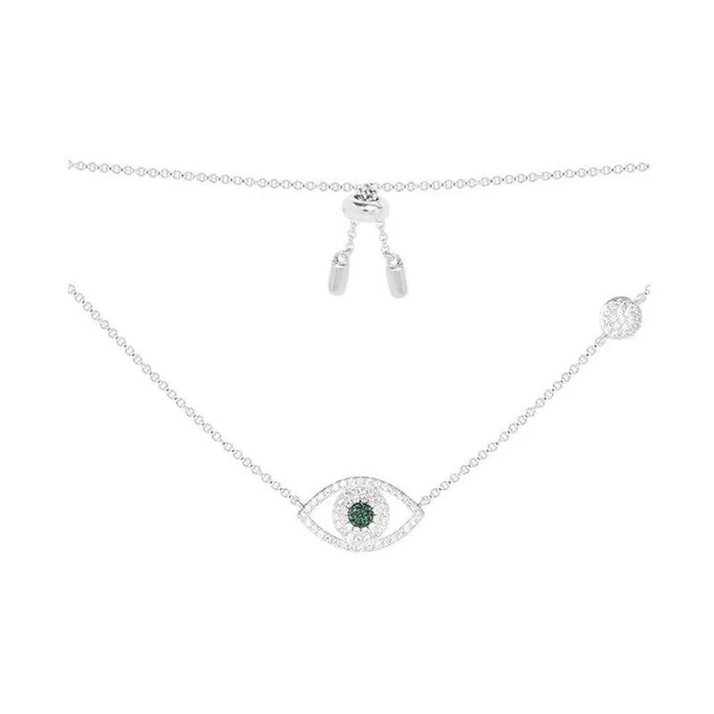

SLJELY Luxury Brand 925 Sterling Silver Evil Eye Micro Cubic Zirconia Stones Pendant Necklace Green Zircon Women Party Jewelry