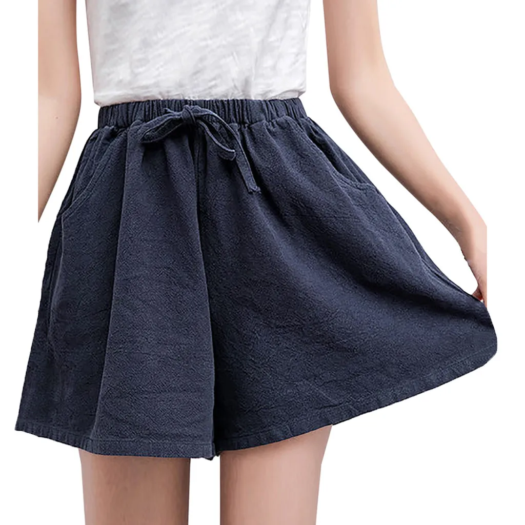 

Women Shorts Loose Fashion Solid High Waist Cotton And Linen Brife Casual Shorts Pantalones Cortos Mujer #T
