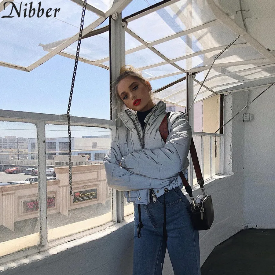 Nibber зимняя светоотражающая парка пуховик Женская модная укорочённая тёплая серая куртка на поясе резинке осеннее Активная одежда Nibber зимняя светоотражающая парка пуховик Женская модная укорочённая тёплая серая куртка на поясе резинке осеннее Активная одежда