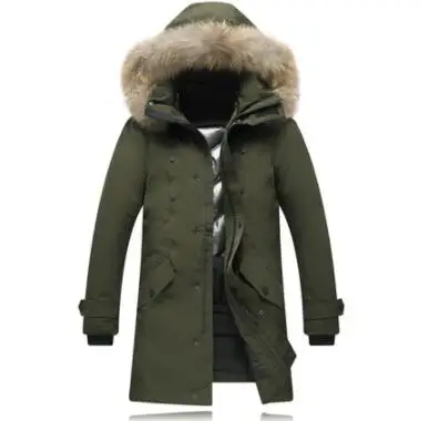 Зимние куртки-пуховики с натуральным мехом и капюшоном, мужские теплые пуховики высокого качества, мужские повседневные зимние пуховики - Цвет: Армейский зеленый