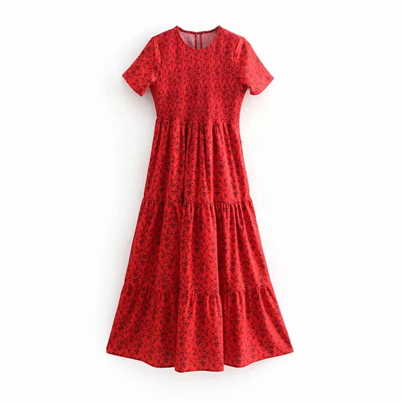 Новинка, красное женское длинное платье, весна-осень, цветочный принт, женские макси платья, элегантные богемные женские платья с высокой талией - Цвет: red