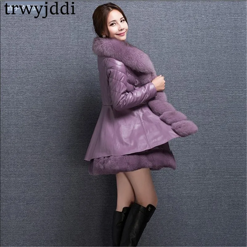 54 = 8XL/56 = 9XL женское тонкое пальто из искусственной кожи с искусственным мехом длинное новое зимнее пальто теплая Женская куртка из искусственной кожи размера плюс A1472 - Цвет: purple