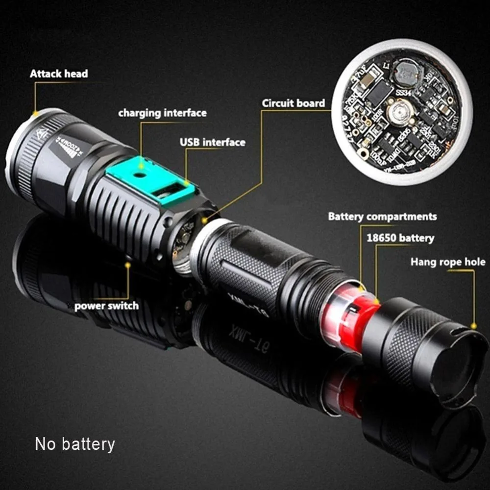 

Glare Tactical LED-Flashlight Zoom Military Torch Self-defense Light Kit-USB 500 Meters Flash Light Strong Torch Lamp Hunting