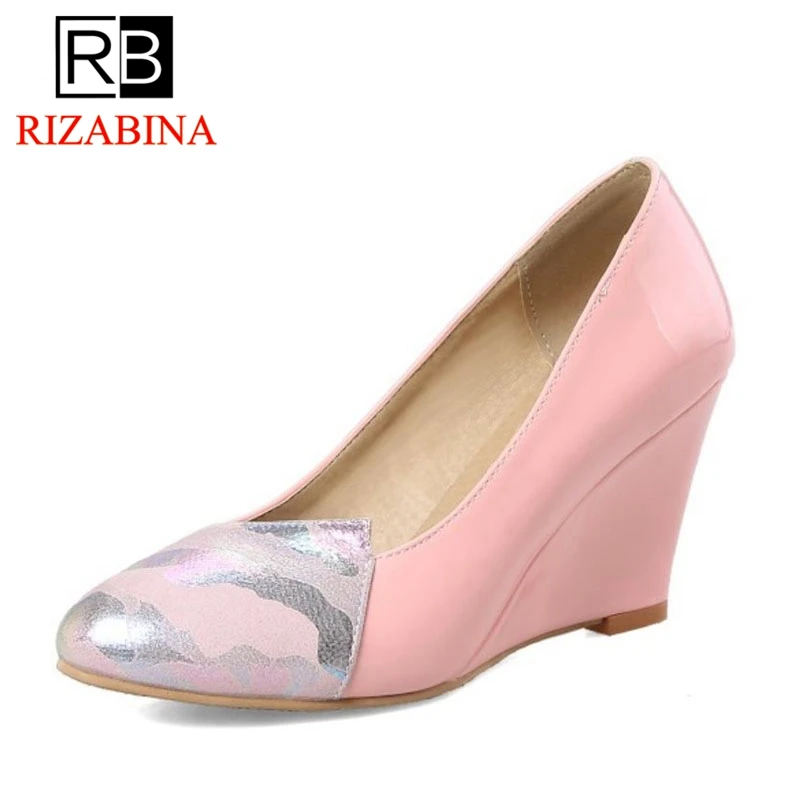 

RizaBina Office Ladies Wedges Shoes Woman Print Round Toe Wedges Pumps Sexy Party Club Shoes Women Daily Footwear Size 34-39