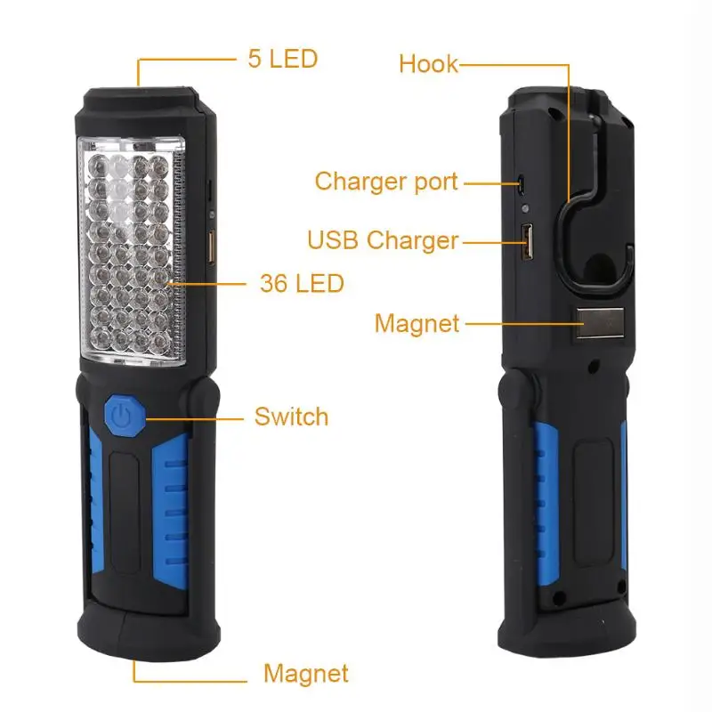 Фонарик с USB подзарядкой Встроенный перезаряжаемый аккумулятор светодиодный фонарь с крюком Магнитная Адсорбция 18650 фонарик