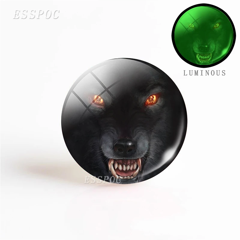 5PCS/SET 25mm Luminous Glass Cabochon Jewelry Aggressive Wolf Pattern Round Making Glowing In The Dark DIY Gift - Color: AS SHOW