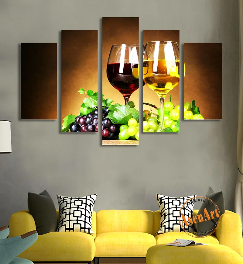Canvas Frame Wine Fruit Kitchen Wall Art 5 pcs wall art fruit grape wine glass painting modern canvas prints painting for kitchen living room wall art picturte no frame