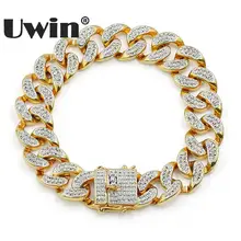 Uwin кубинские звенья цепи браслет Micro Pave Iced Out кубический циркон мода хип-хоп золотой цвет Мужские Женские Ювелирные изделия " 8" Длина