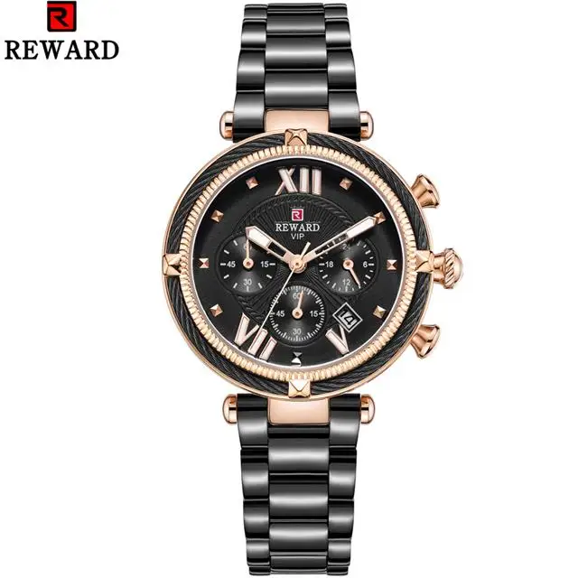 Награда люксовый бренд женские часы полная сталь водонепроницаемые спортивные Кварцевые Хронограф военные часы женские часы Relogio Masculino - Цвет: Rose Black