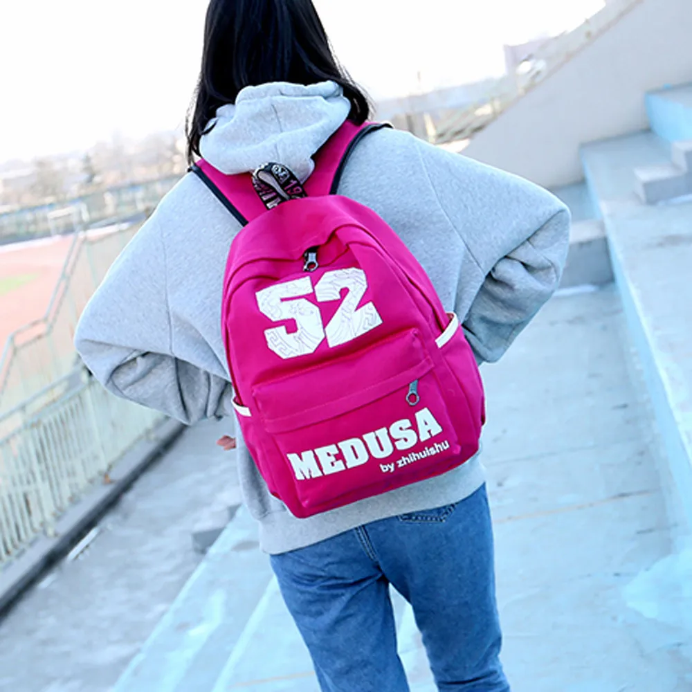 

Fashion Prinrt Letter Neutral School Rucksack Bag Gripesack Embossing Backpack Bookbag Versatile Mochila Menina HW