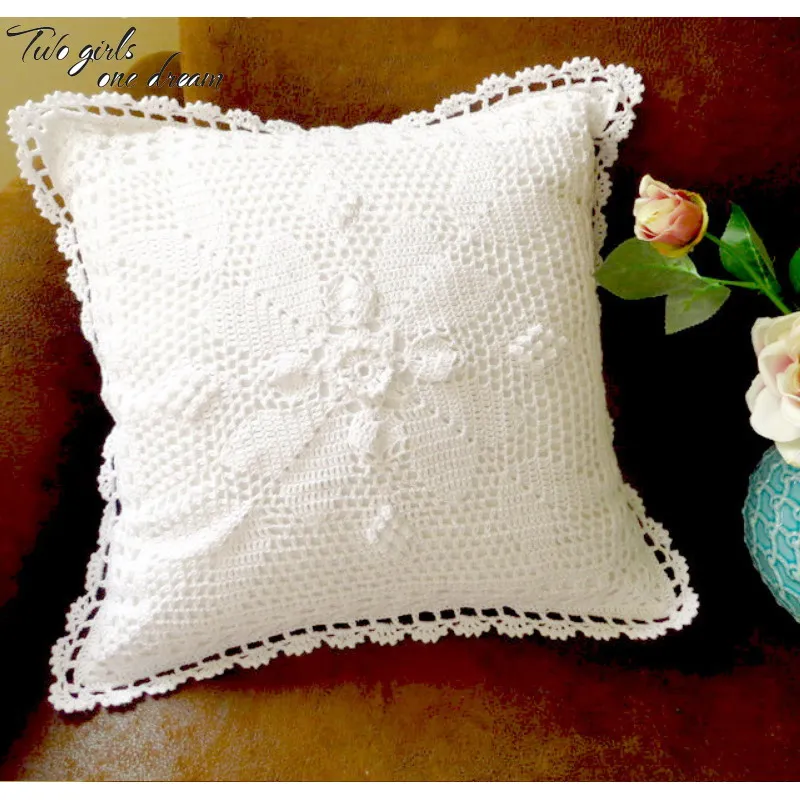 Cotton Handmade Crochet Lace Pillow Crochet Cushion Throw Pillow Case Decorative photography