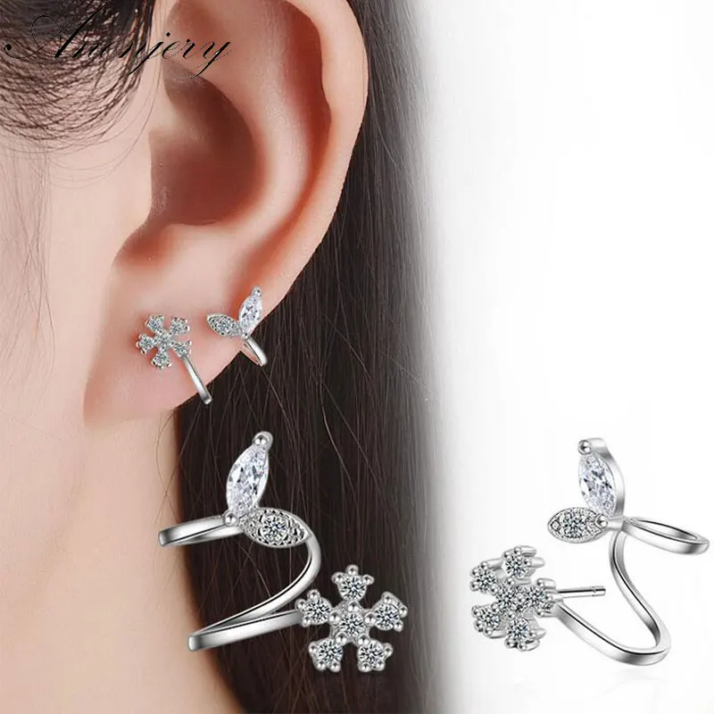 

Anenjery 925 Sterling Silver Zircon Leaves Snowflake Stud Earrings For Women pendientes oorbellen boucle d'oreille Gift S-E336