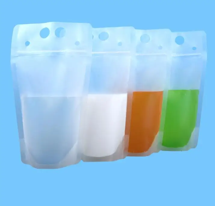 100 шт. стоьте вверх мешок сока ясно Пластик одноразовые для напитков в подарок соломы напитки жидкого молока сока пакеты для упаковки - Цвет: Прозрачный